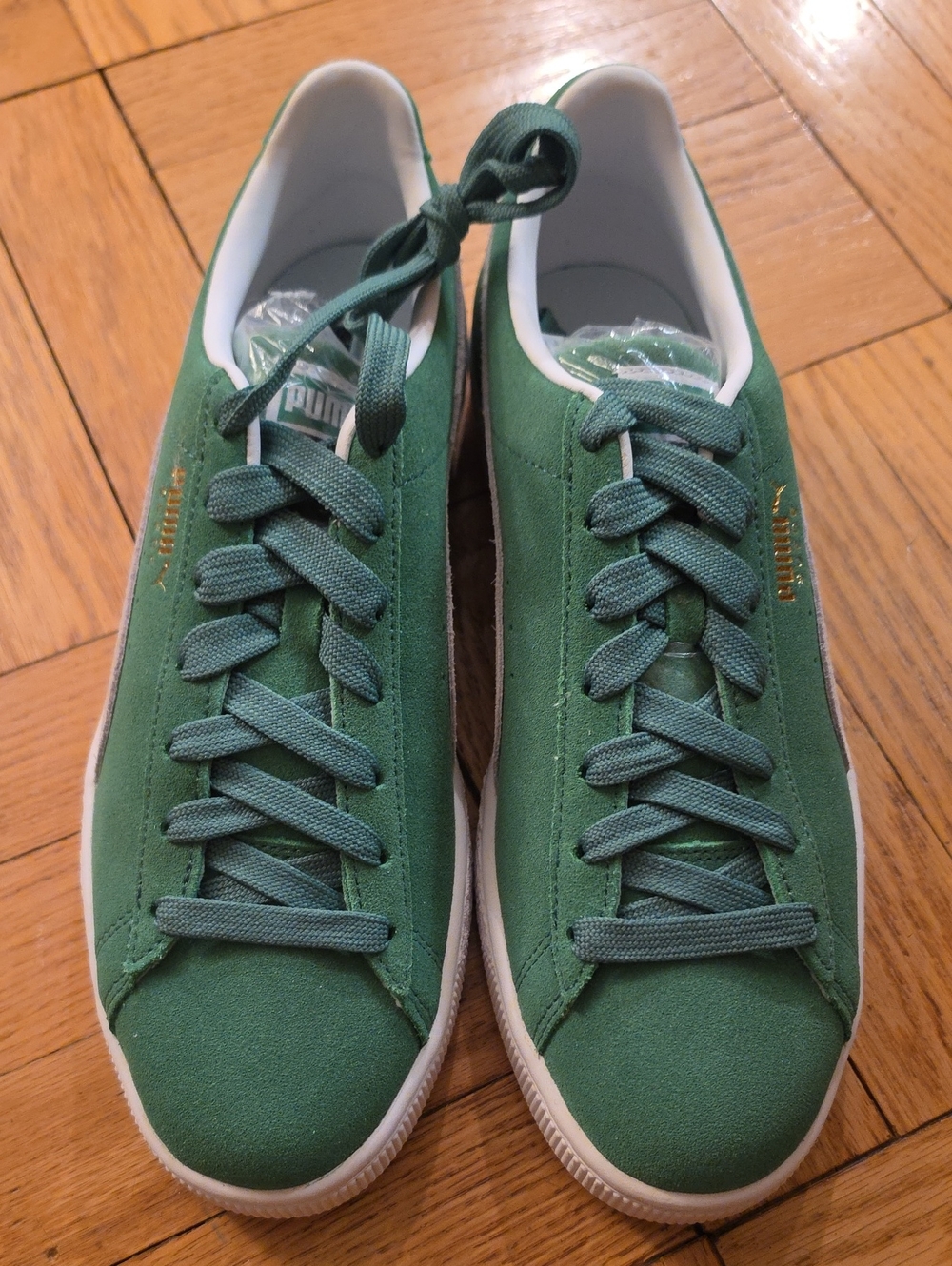 Puma Green Suede Low-Top Sneakers with Gold Logo
